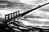 Une esquisse du pont-chaussée de la Petitcodiac, vers les années 1960.